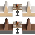Light And Dark Colored Restaurant Booth Seating With Round Tables And Dinnerware 3d model