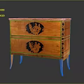 Elegant Vintage Wooden Chest of Drawers With Carved Black Figures And Curved Legs