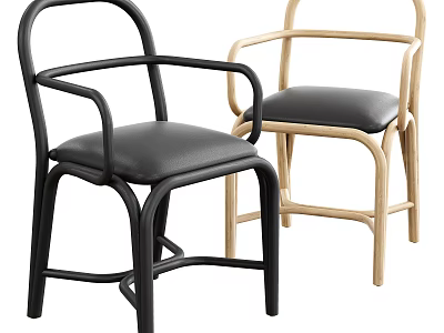 Modern Accent Chairs With Curved Armrests Leather Seats And Black Natural Wood Frames 3d model