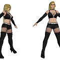 Blonde Woman In Black Crop Top Fishnet Shorts Thigh High Boots And Long Gloves
