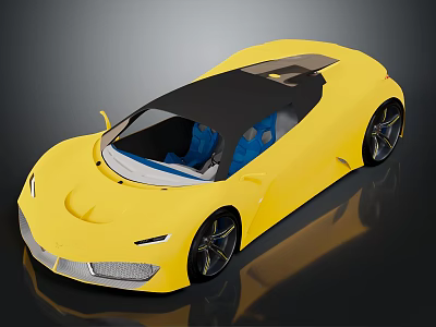 Yellow Sports Car With Sleek Design Black Roof Blue Seats And Black Wheels 3d model