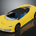 Yellow Sports Car With Sleek Design Black Roof Blue Seats And Black Wheels