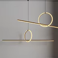 Modern Golden Pendant Lights with Circular Rings and Long Bars Design
