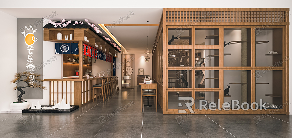 Japanese Restaurant Sushi Restaurant Ibuya Restaurant Dining Table and Chair Restaurant Lantern Cloth Curtain Bar Counter model