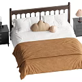 Double Bed with Brown Headboard White Sheets Brown Blanket and Black Bedside Tables Lamp