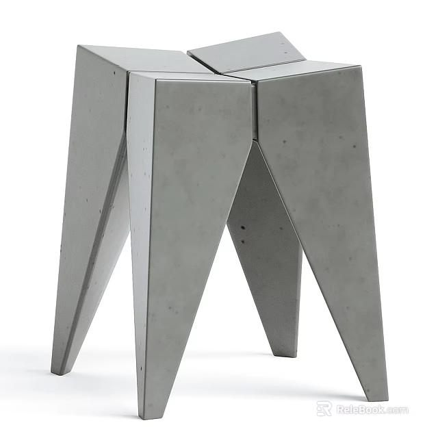 Modern Minimalist Concrete Stool With Geometric Legs For Indoor Home Decor Design 3d model 