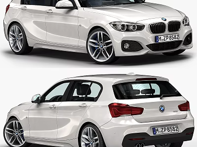 White BMW Hatchback Car With Sporty Exterior Design And Alloy Wheels 3d model