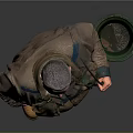 Fisherman Wearing Fishing Gear Holding Rod Near Green Bucket and Muddy Pants