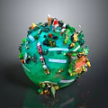 Natural Scene Decorated Green Globe With Miniature Plants Small Trees And Grass