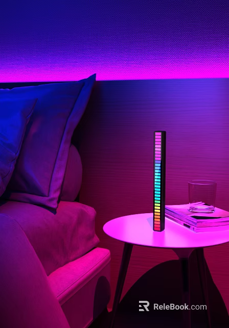 Modern Colorful Light Strip Table Lamp on Bedside Table with Glass and Books 3d model 