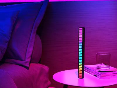Modern Colorful Light Strip Table Lamp on Bedside Table with Glass and Books 3d model