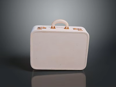 Elegant White Suitcase With Golden Clasps And Handle For Daily Lifestyle Use 3d model