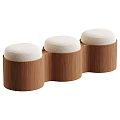 Two Modern Sofa Stools With Wooden Black Frames And White Round Cushions 3d model