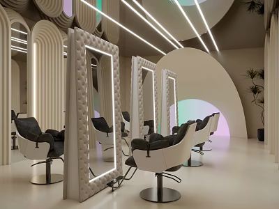 Modern Hair Salon Interior Design With Styling Chairs Mirrors And LED Lighting 3d model