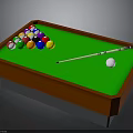 Billiard Table Interior With Green Felt Surface Colorful Balls Cue And White Cue Ball