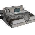 Modern Double Bed With Gray Blue Pillows Fringed Blanket And Bedside Table 3d model
