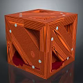 Orange Cube Shaped Furniture With Wooden Strips Geometric Cutout Design White Dot Accents Red Interior