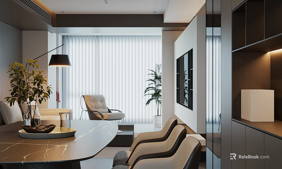 Modern Restaurant Interior With Open Kitchen Design And Comfortable Seating 3d model