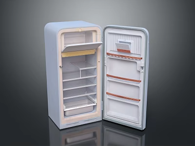 Vintage Style Retro Refrigerator With Open Door And Interior Shelves Design 3d model