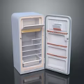 Vintage Style Retro Refrigerator With Open Door And Interior Shelves Design