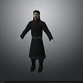 Detailed 3D Character Model With Black Robe Beard And Standing Pose
