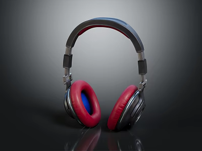 High Quality Over Ear Headphones With Red Earpads And Black Headband Modern Design 3d model