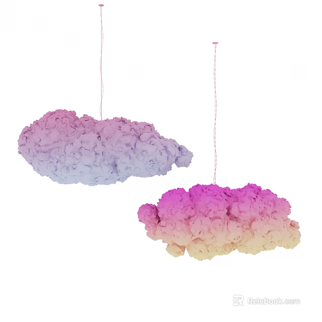 Cloud Shaped Chandeliers with Pastel Gradient Colors Hanging in White Background 3d model 