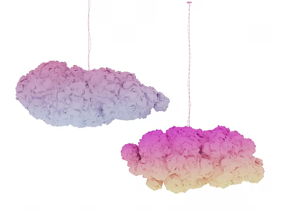 Cloud Shaped Chandeliers with Pastel Gradient Colors Hanging in White Background 3d model