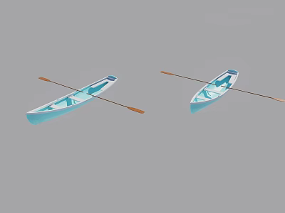 Two Blue Wooden Kayaks With Wooden Paddles And Light Blue Interior Design 3d model