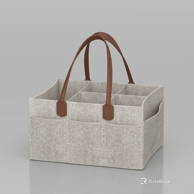 Felt Storage Basket with Leather Handles Multiple Compartments and Side Pockets 3d model