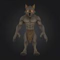 3D Werewolf Character Model With Muscular Body And Glowing Yellow Eyes In Standing Pose