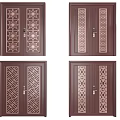 Elegant Dark Colored Double Doors With Various Intricate Carved Geometric Patterns 3d model