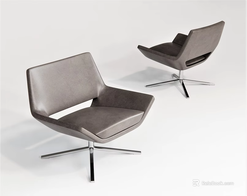 Modern Gray Office Chairs With Leather Upholstery And Metal Swivel Base 3d model 