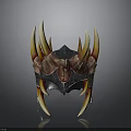 Intricate Sharp Spiked Decorative Helmet With Metallic Structure And Red Gold Accents