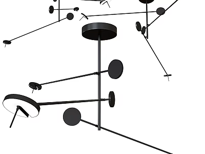 Modern Abstract Chandelier With Black Circular Elements And Thin Metal Rods Structure 3d model