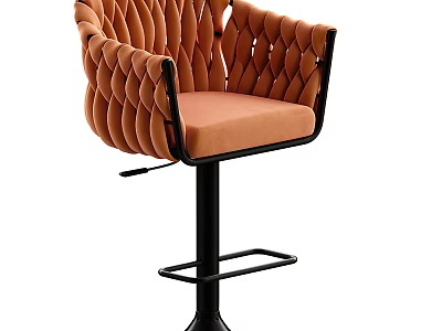 Modern Bar Stool With Woven Backrest Orange Padded Seat And Black Metal Frame 3d model