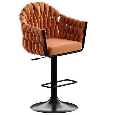 Modern Bar Stool With Woven Backrest Orange Padded Seat And Black Metal Frame 3d model