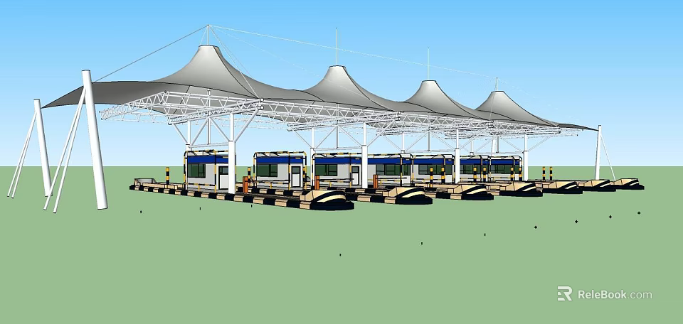 Modern Transportation Station With Canopy Roof And Multiple Service Booths 3d model 
