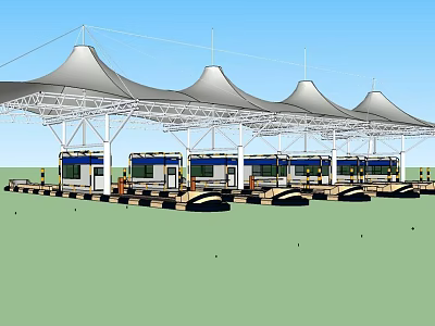 Modern Transportation Station With Canopy Roof And Multiple Service Booths 3d model