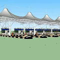 Modern Transportation Station With Canopy Roof And Multiple Service Booths
