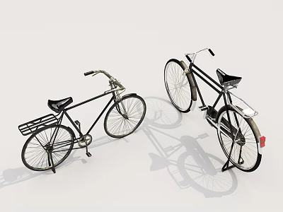 Vintage Black Bicycles With Front Basket Rear Rack On White Background 3d model