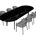 Modern Dining Table Set With Black Marble Tabletop And Light Gray Upholstered Chairs 3d model