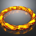 Golden Circular Decorative Furniture Element With Twisted Design And Red Accents
