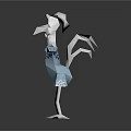 White Bird like 3D Character with Blue Dress and Green Eyes Spreading Arms