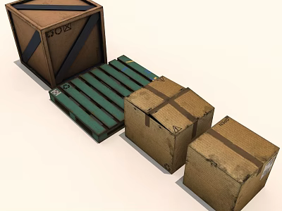 Brown Cardboard Boxes With Straps On Green Wooden Pallet For Shipping 3d model