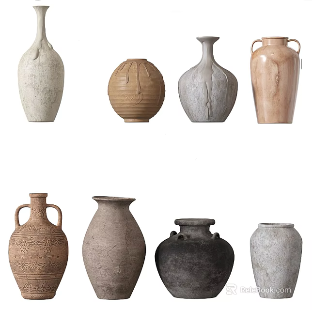 Handcrafted Ceramic Vases Featuring Various Shapes Textured Surfaces And Natural Colors 3d model 