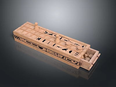Wooden Board Game Set With Carved Patterns Storage Drawer And Game Pieces 3d model
