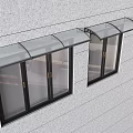 Sliding Windows With Black Frames On Gray Wall And Transparent Awning