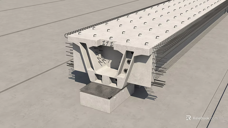 Precast Concrete Construction Component With Exposed Steel Bars And Support Base 3d model 