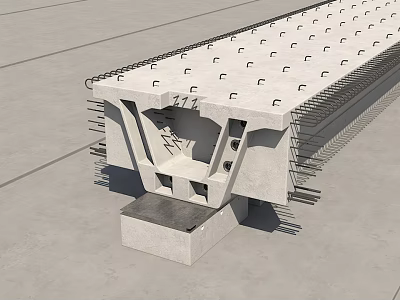Precast Concrete Construction Component With Exposed Steel Bars And Support Base 3d model